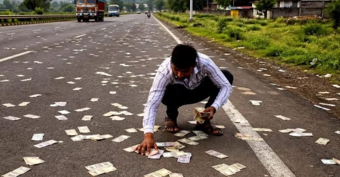 सड़क पर 500 और 200 रुपये के नोट